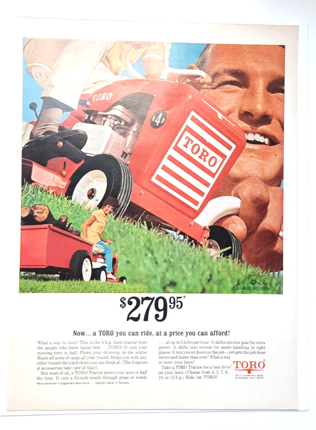 1967 Original Print Ad TORO 4-HP Lawn & Garden Tractors