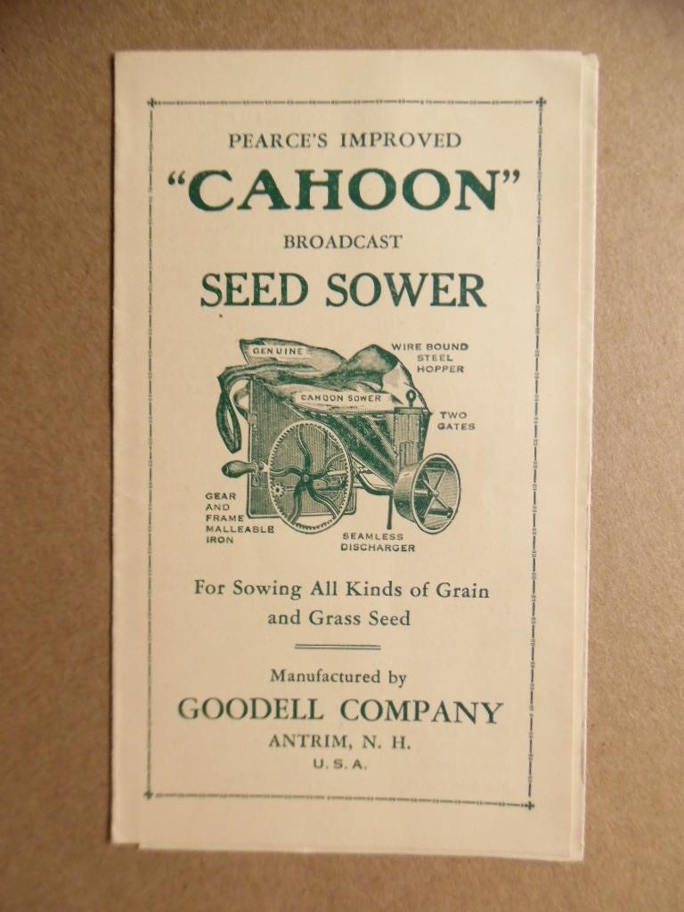 1920s PEARCE’S CAHOON BROADCAST SEED SOWER Instruction Manual Goodell Mfg Antrim