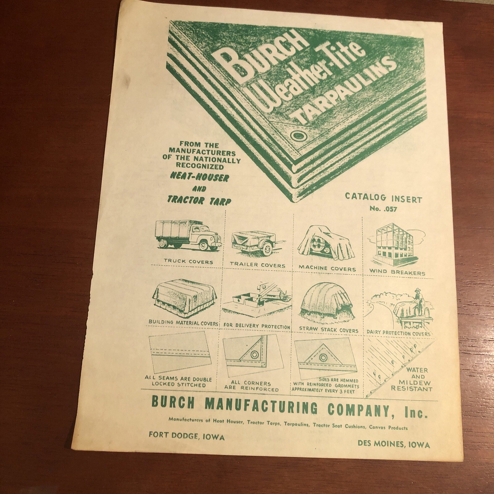1950s BURCH TRACTOR-TARP Brochure / WEATHER-TITE Tarpaulins Price List ~ VTG