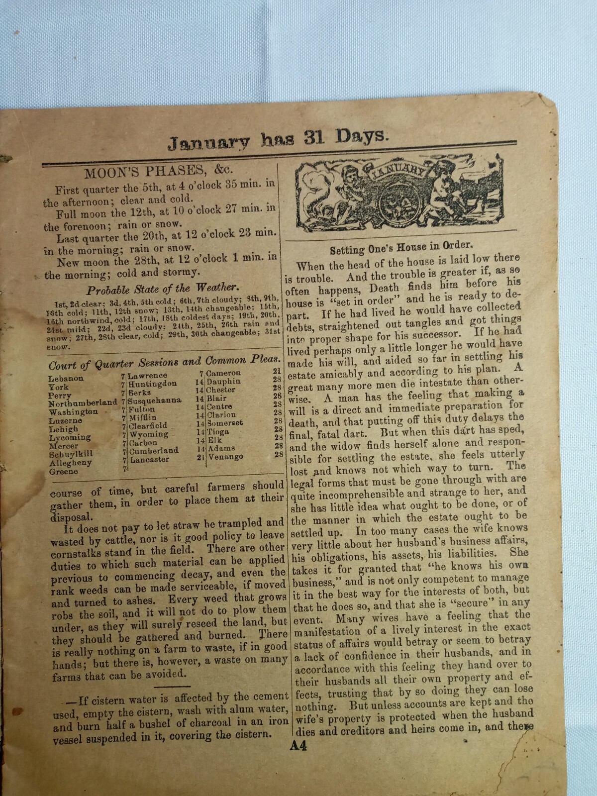 Vintage 1884 John Bear Baer’s Agricultural Almanac Lancaster, PA Antique Farmers