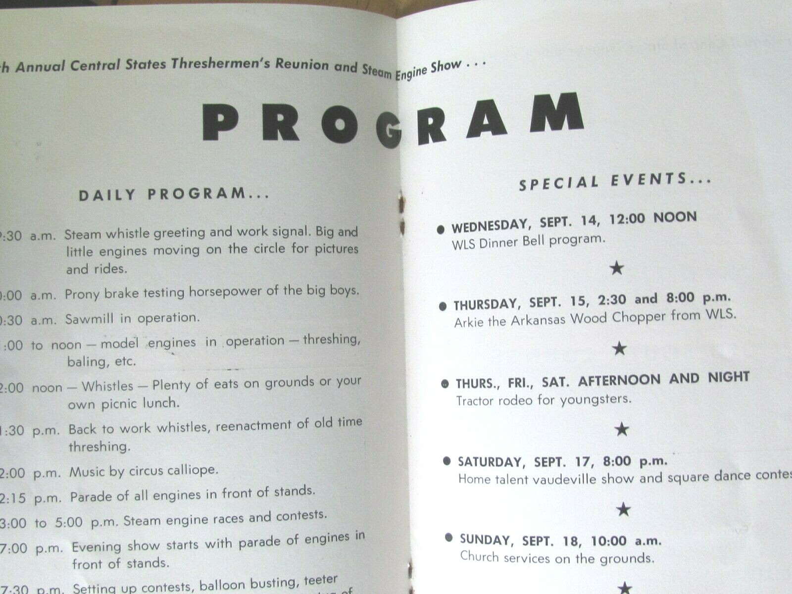 1955 PROGRAM 7th TRESHERMAN’S REUNION STEAM ENGINE SHOW PONTIAC IL FARM