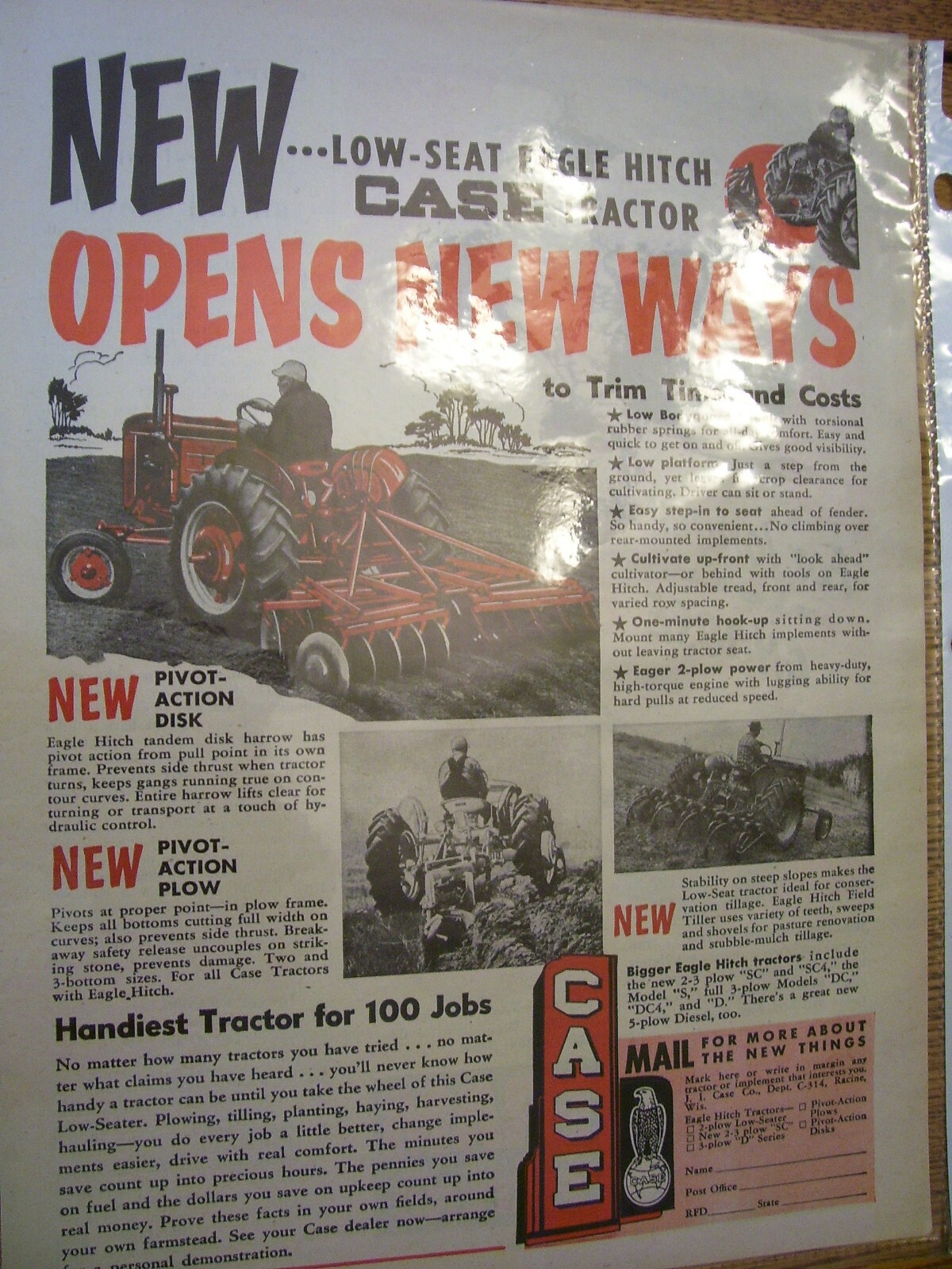 VINTAGE JI CASE CO ADVERTISING PAGE – VAC TRACTOR & EAGLE HITCH