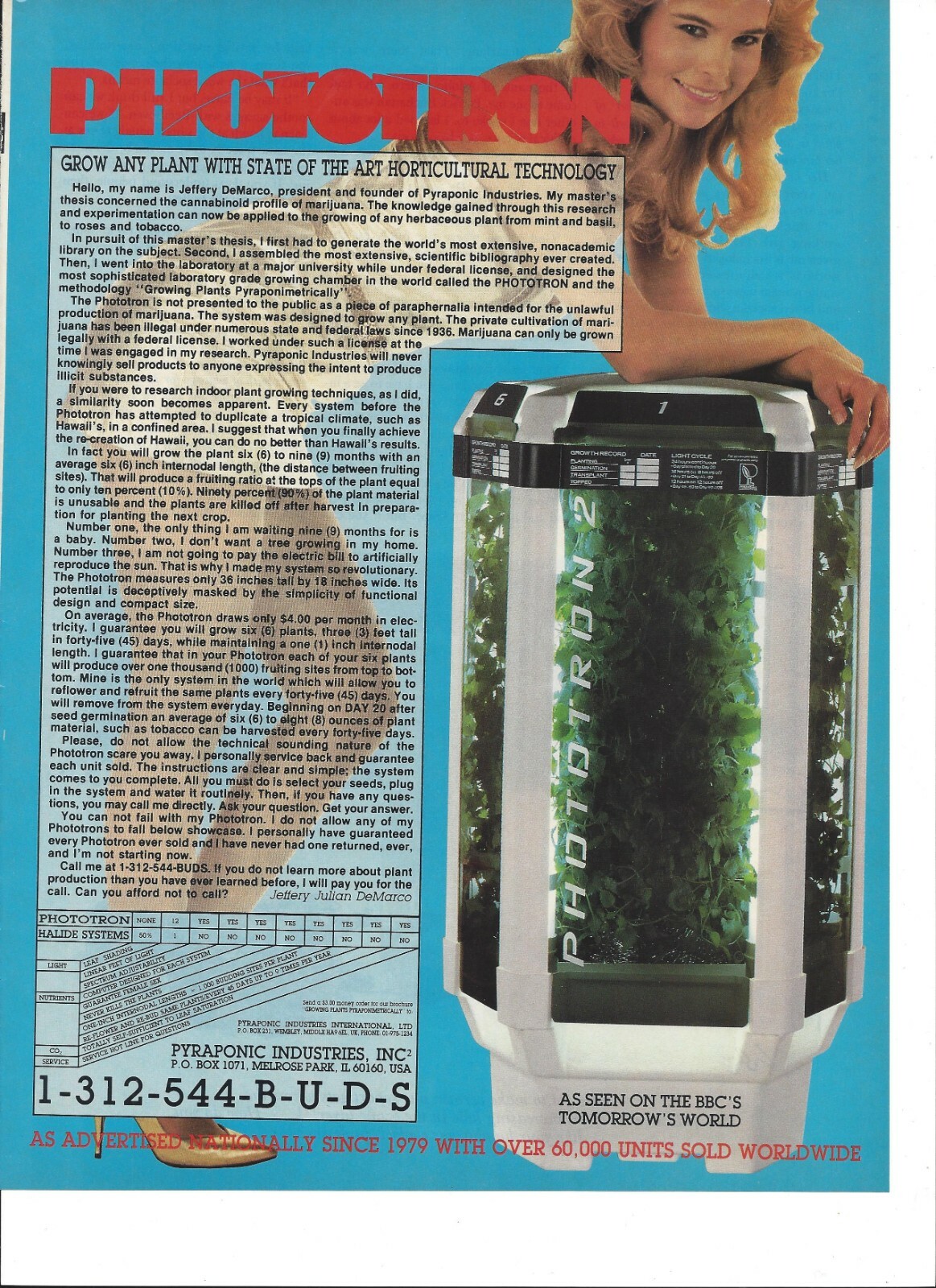 Phototron 2 Horticultural Tech. 1988 Original Print Ad 9 x 11″ Playboy Magazine