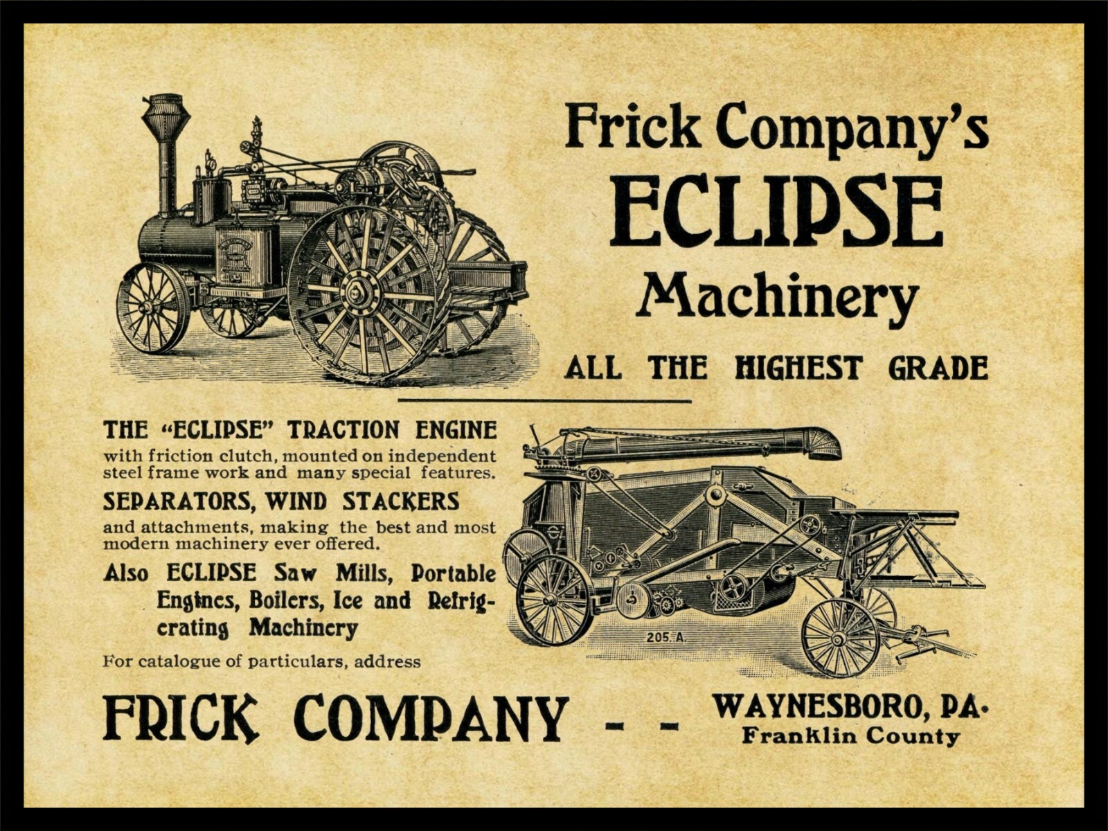 1905 Frick Eclipse Farm Machinery NEW Metal Sign 24″x30″ USA STEEL XL Size 7 lb