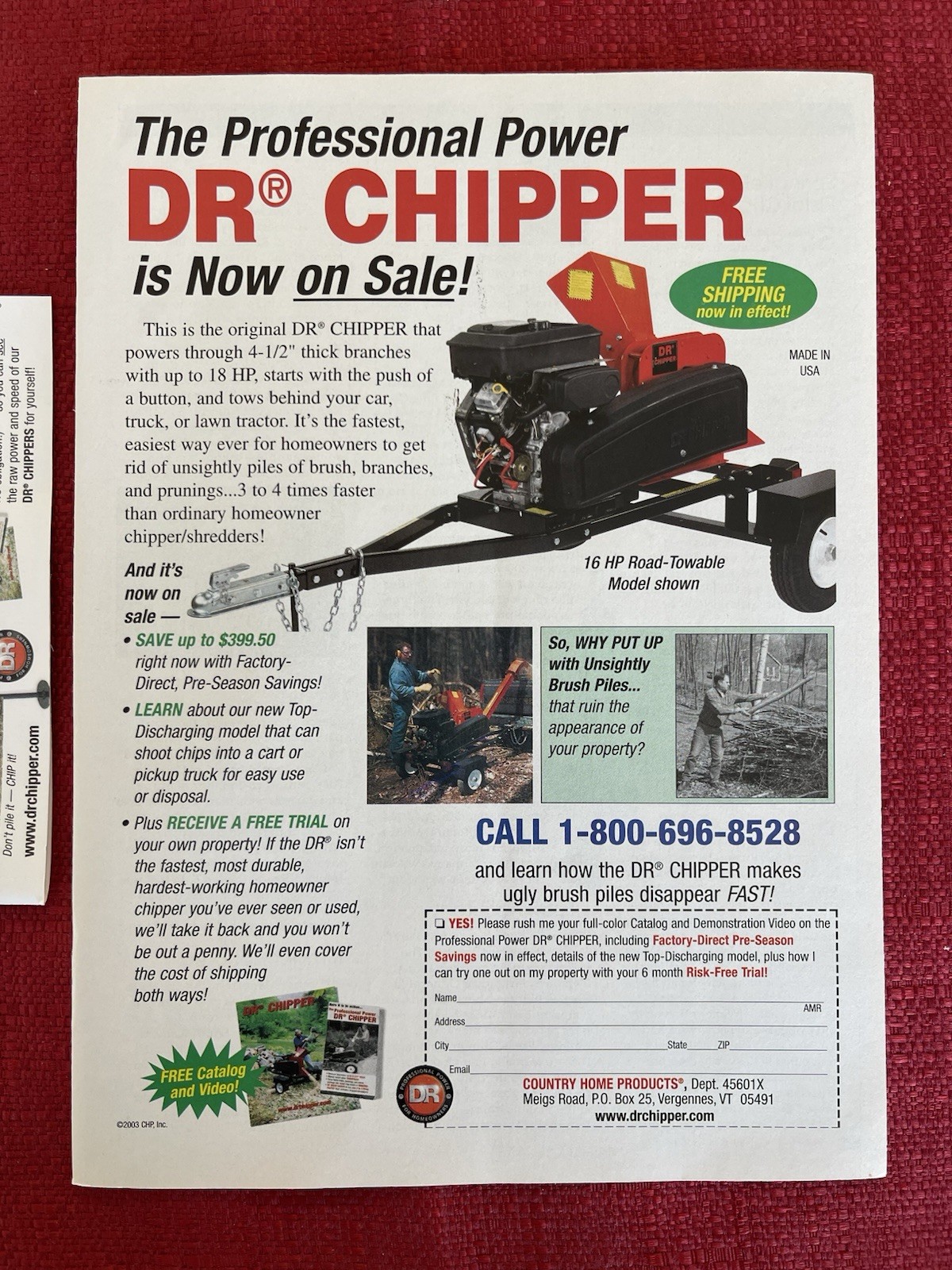 Print Ad DR Chipper 2003 Advertisement Yard Tree Brush Chipper Ad