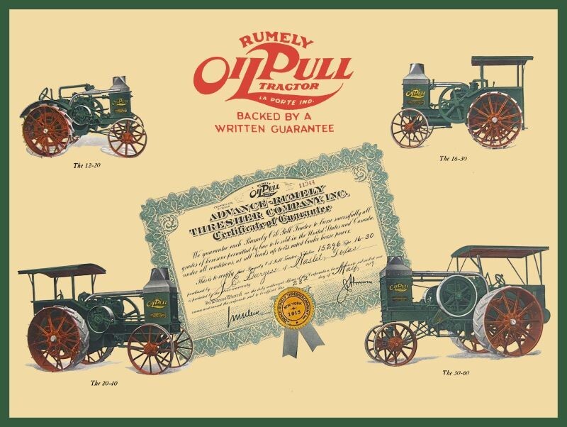 Advance Rumely Oil Pull Tractors w. Guarantee NEW Metal Sign: 12×16″ Ships Free