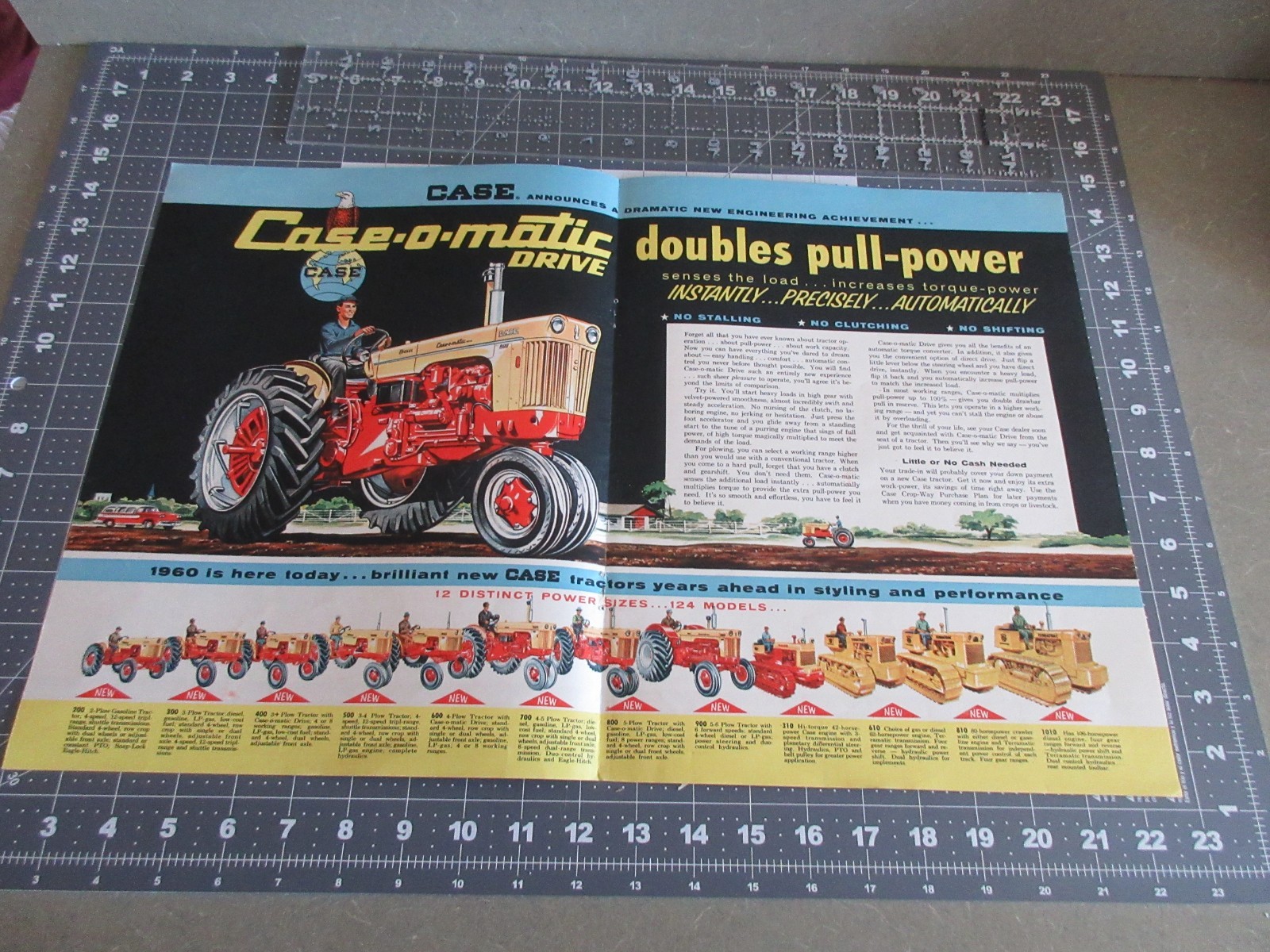1958 Double-Sided Full Color Case-O-Matic Doubles Pull-Power Case 800 Print Ad🚜
