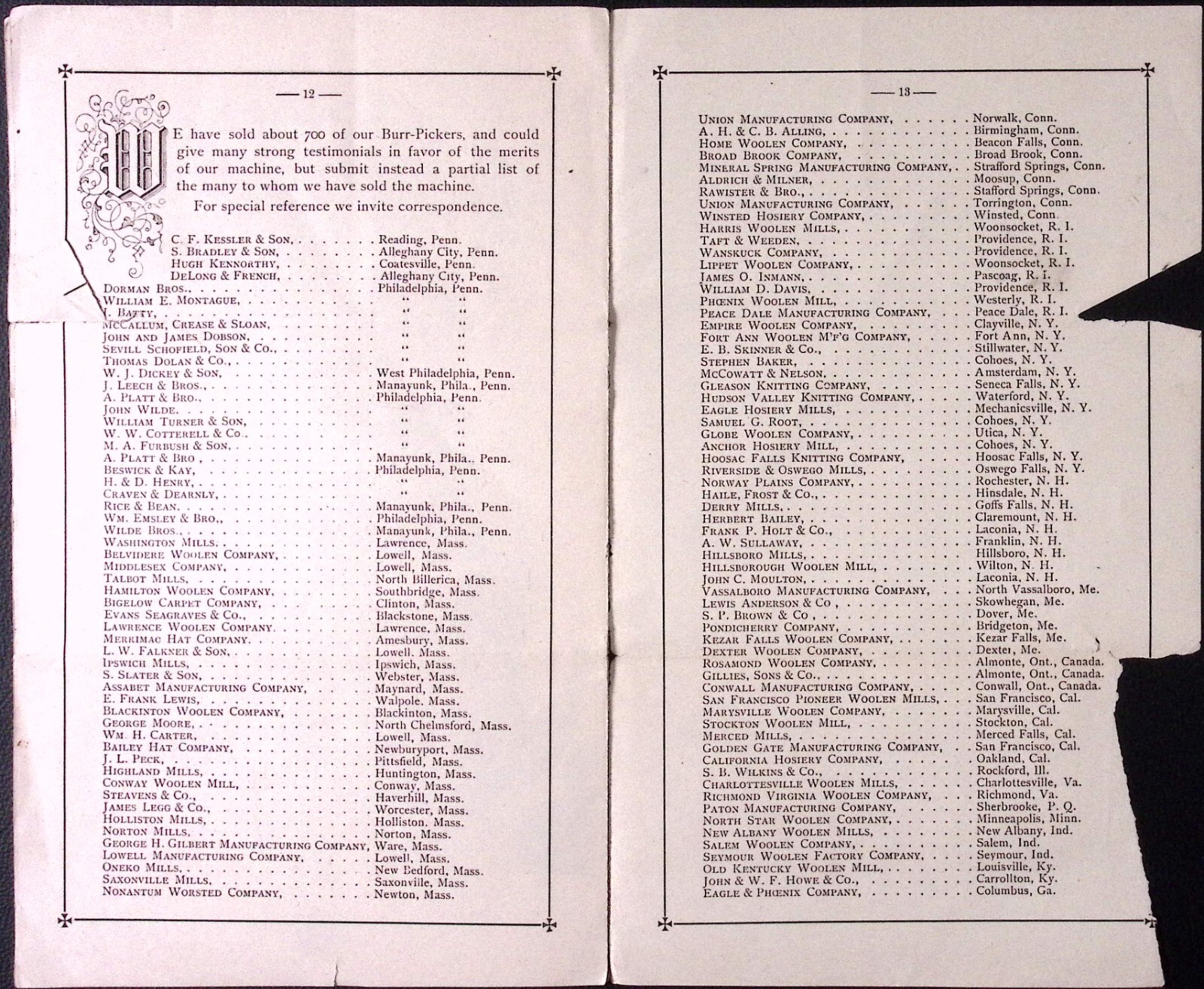 1888 Burr Pickers C.G. Sargent’s Sons Graniteville MA Illustrated Brochure