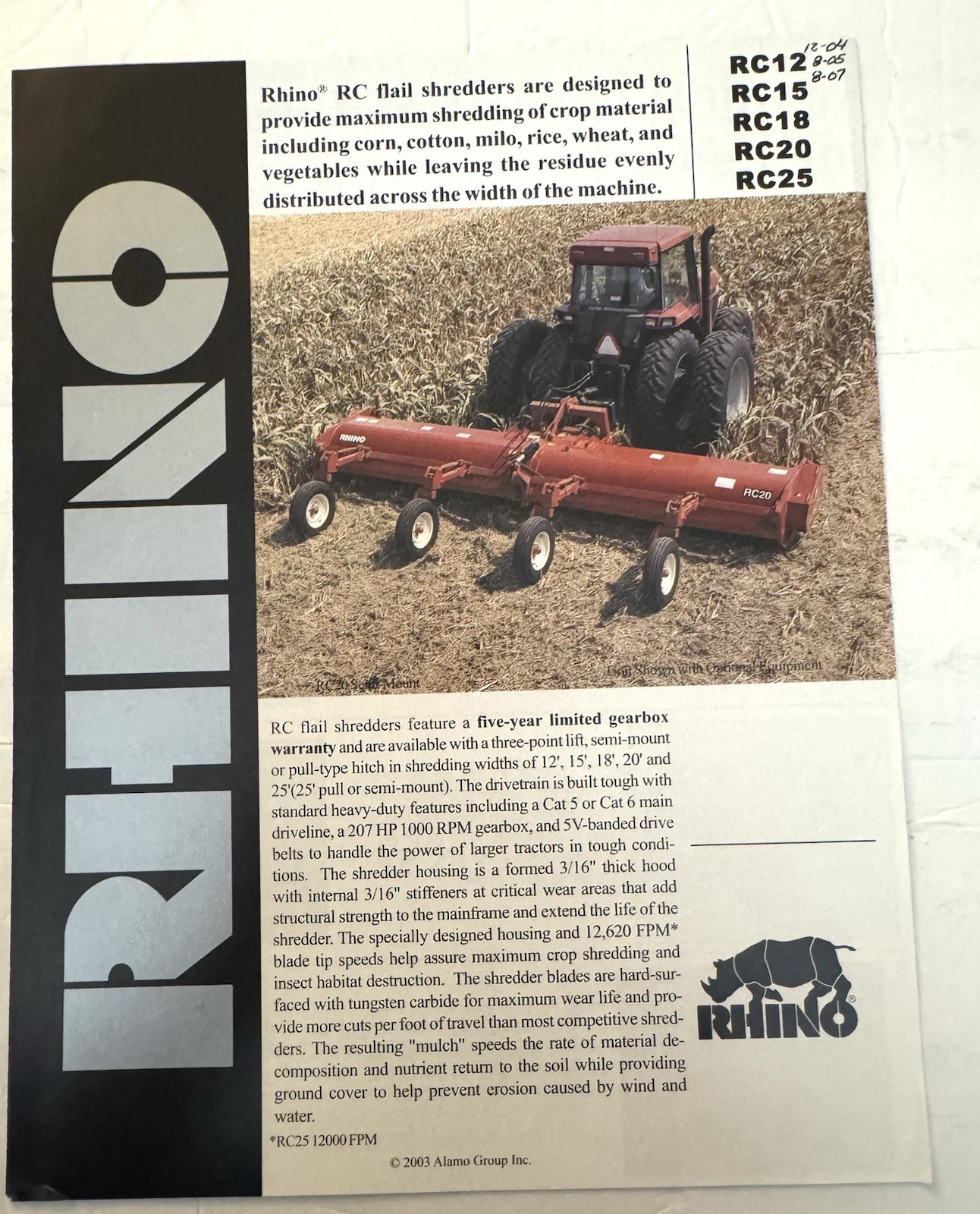 Rhino 2003 Farm Equipment Dealer Sales Brochure Flat Shredders Equipment