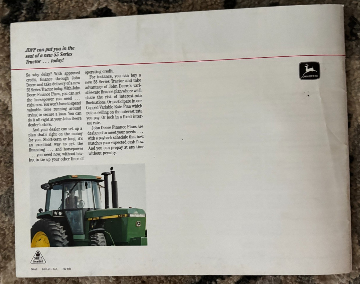 John Deere 4055 4255 4455 4555 4755 4955 Tractor for 1990 Brochure DCPA26