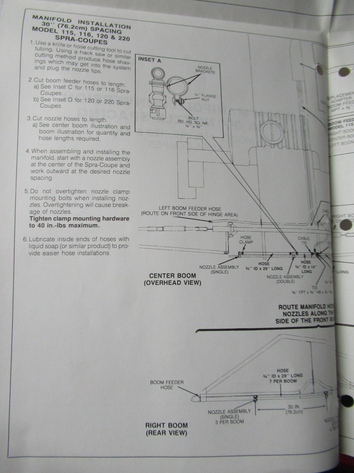 Melroe Spra-Coupe 115 116 120 220 Boom Manifold Nozzle Space Instructions Manual