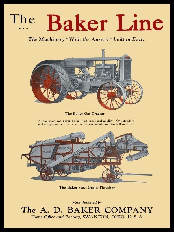 A.D. Baker Tractors of Swanton, OhiO New Metal Sign: Ships Free 12×16″