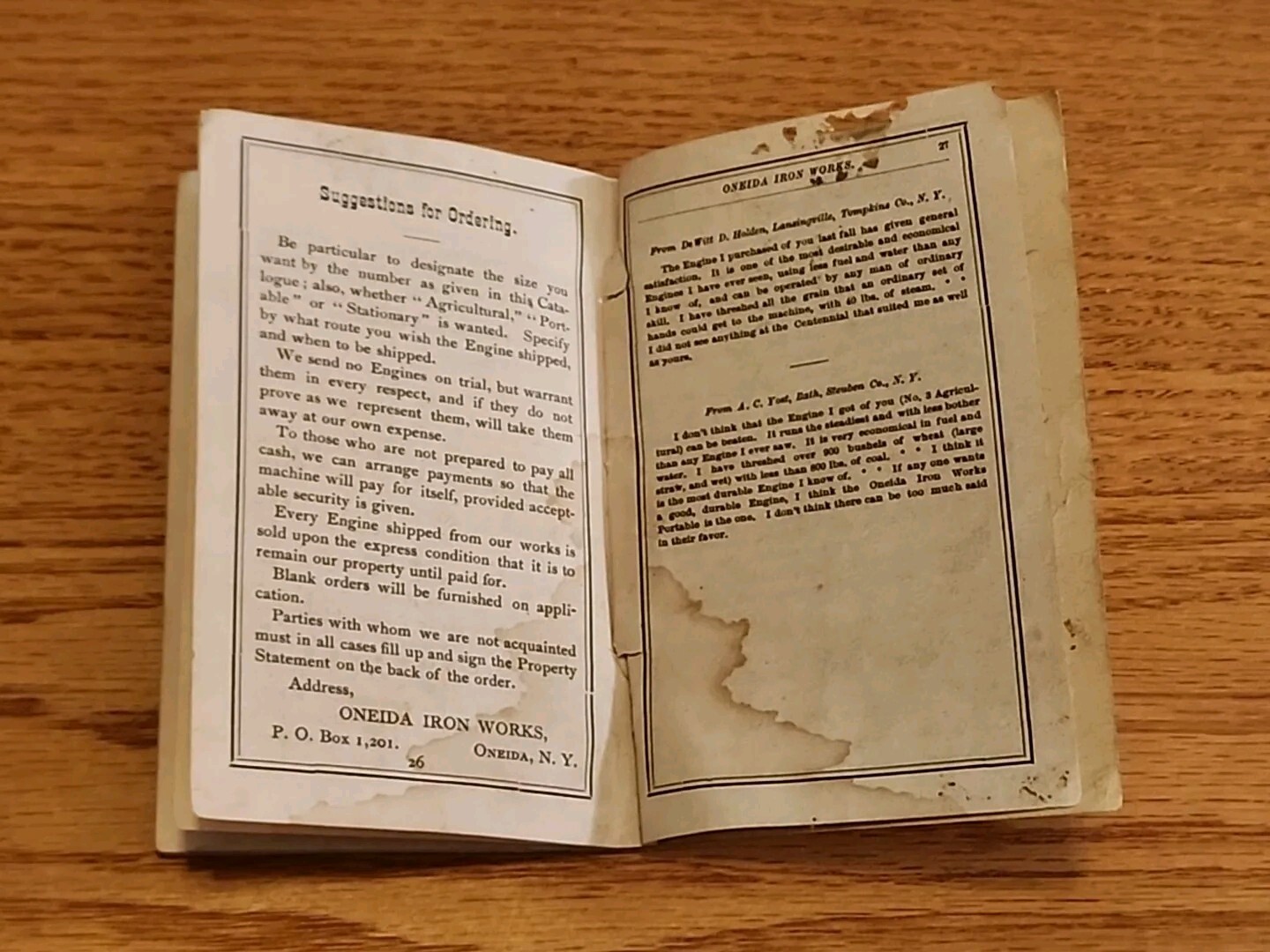 Oneida NY Iron Works Steam Engines Portable Stationery Agricultural