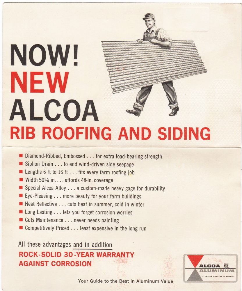 All New! Alcoa Rib Roofing Brochure Card, 1950’s