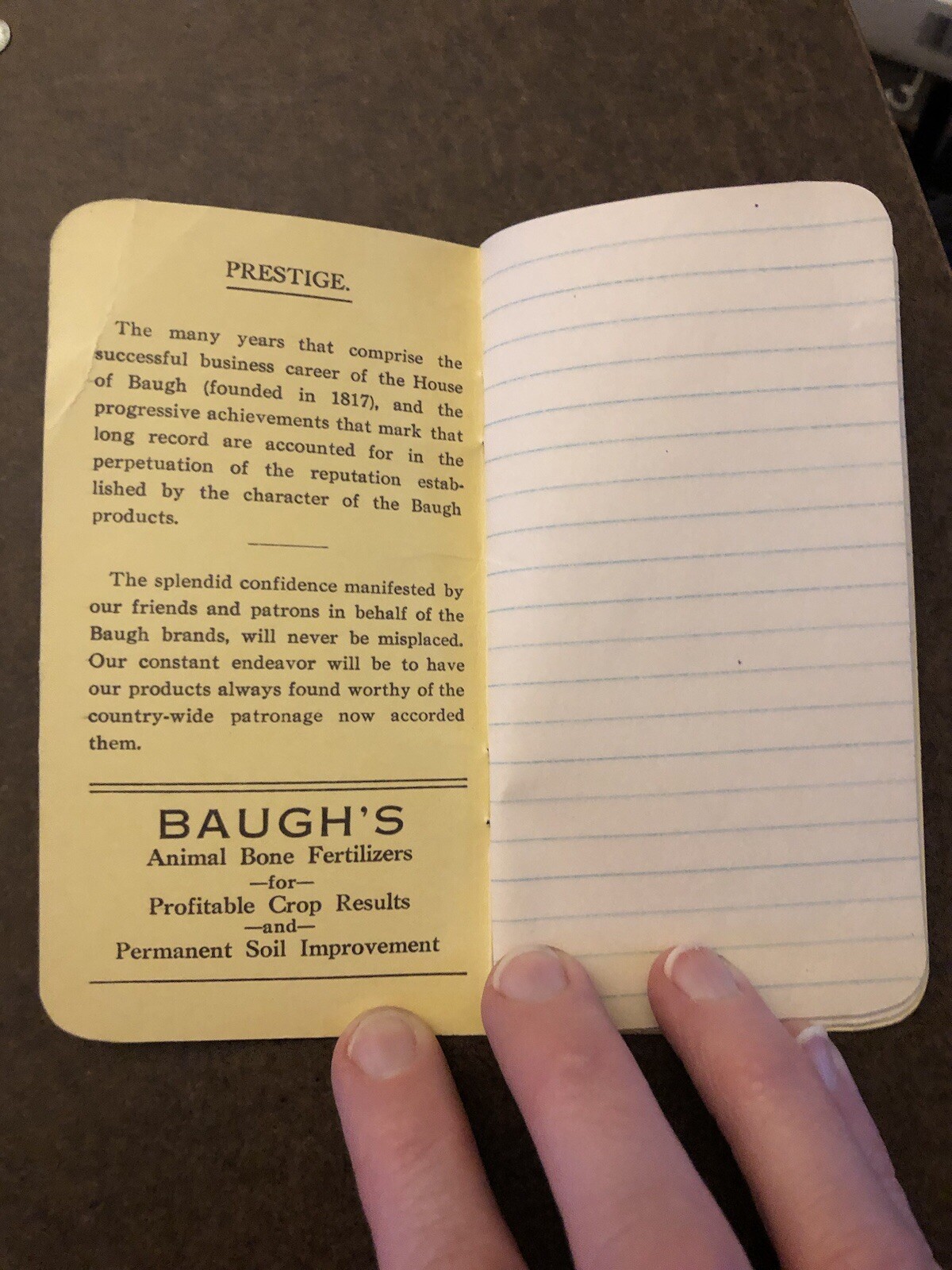 Vtg Baugh’s Fertilizer Advertising pocket notebook Paper Animal Bone Manures