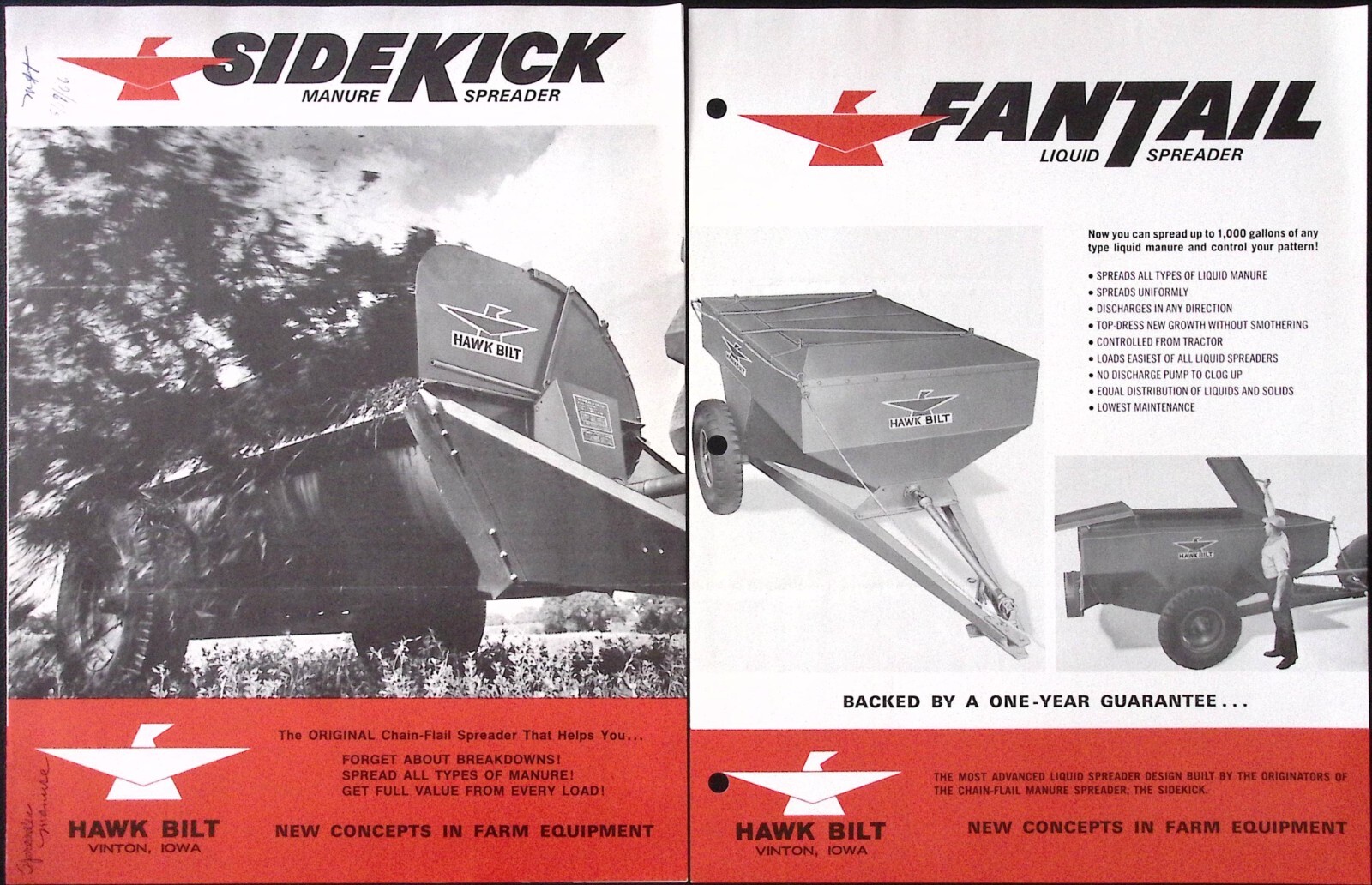 1966 Hawk Bilt Sidekick Manure Spreader Brochure Vinton IA