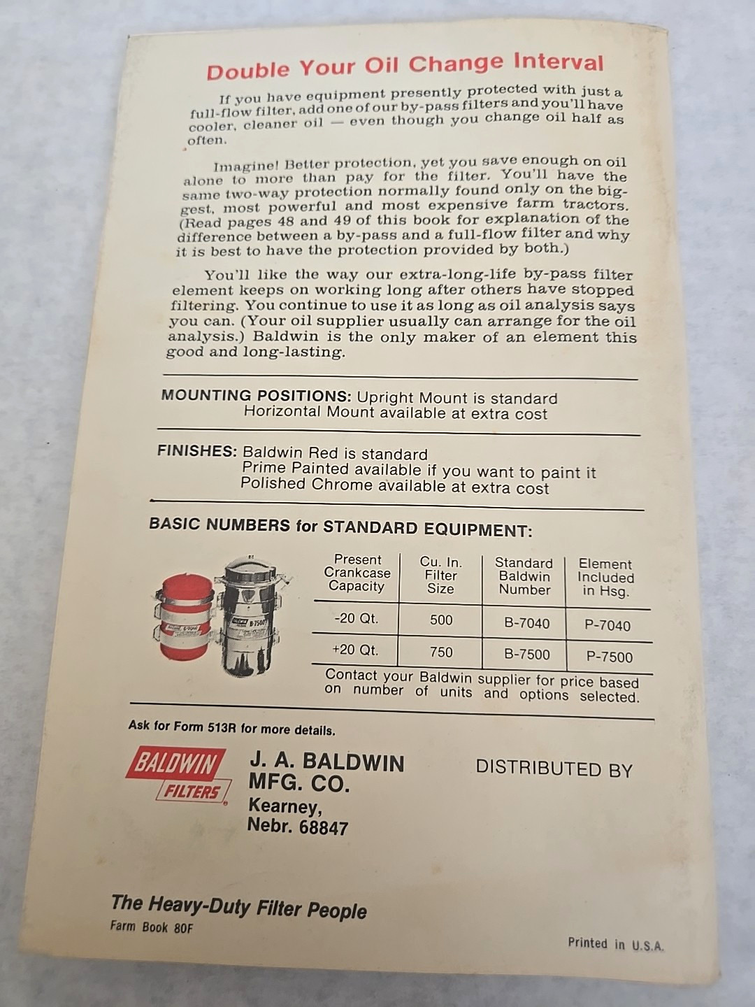 1980 Baldwin Filters Farm Equipment Maintenance Manual