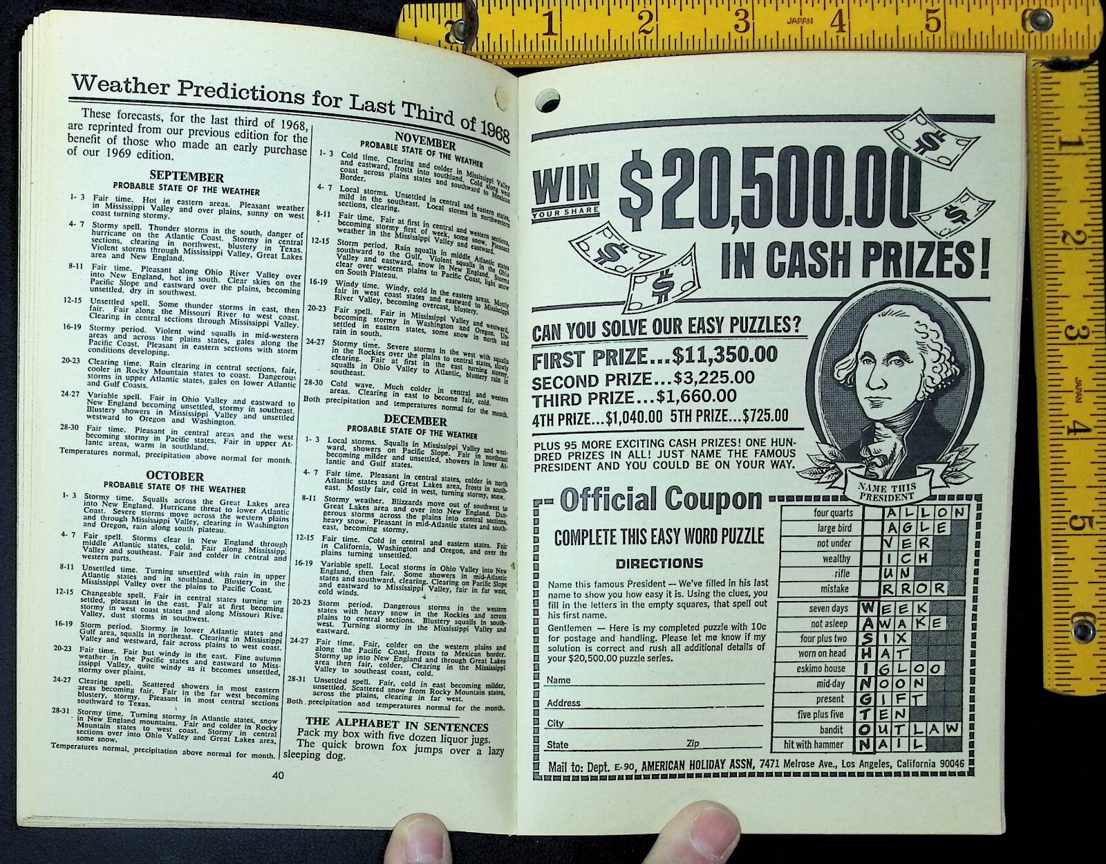 VINTAGE – Baer’s Agricultural Almanac – 1969
