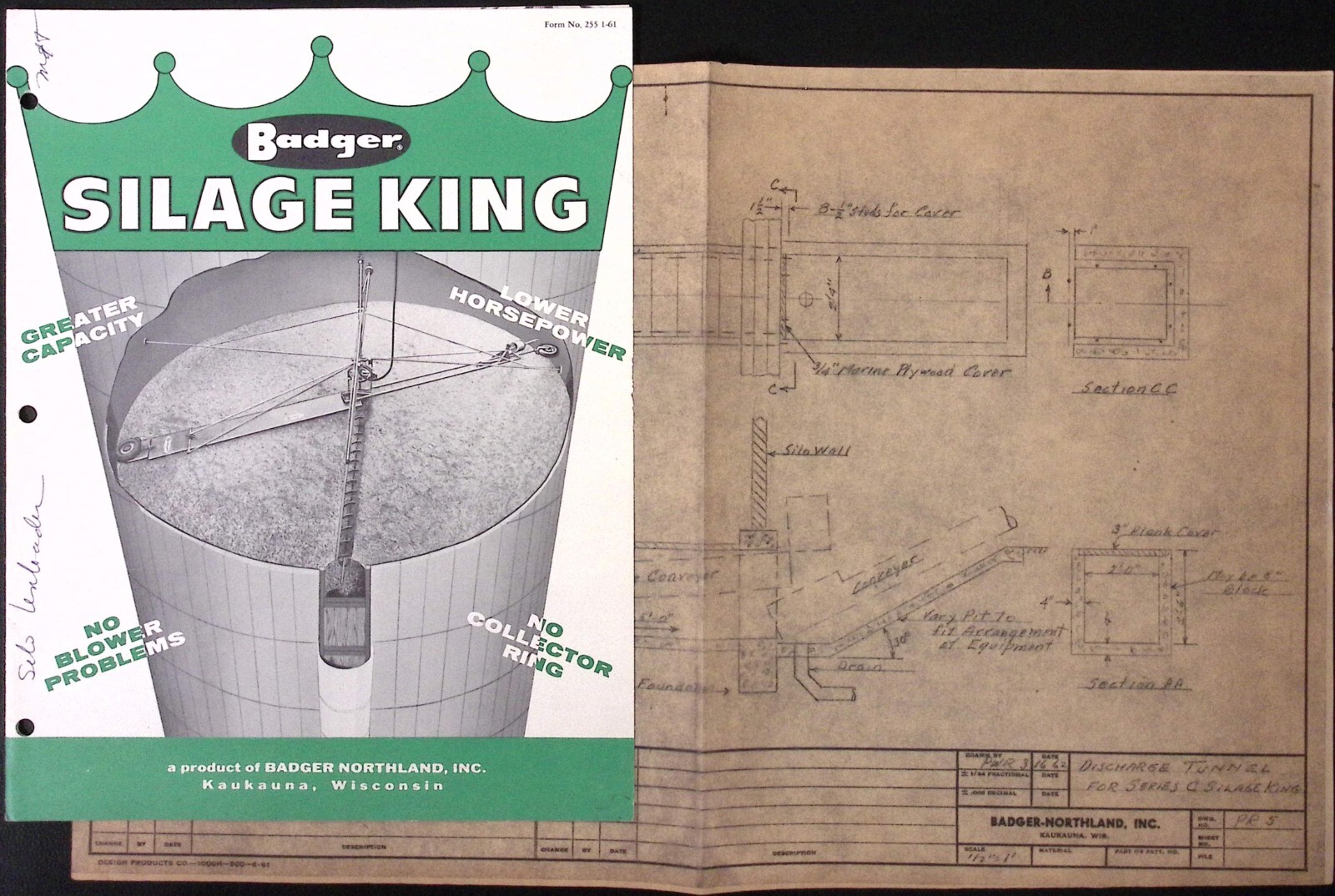 1950s Badger Silage King Brochure Blueprint Badger Northland Inc Kaukauna WI