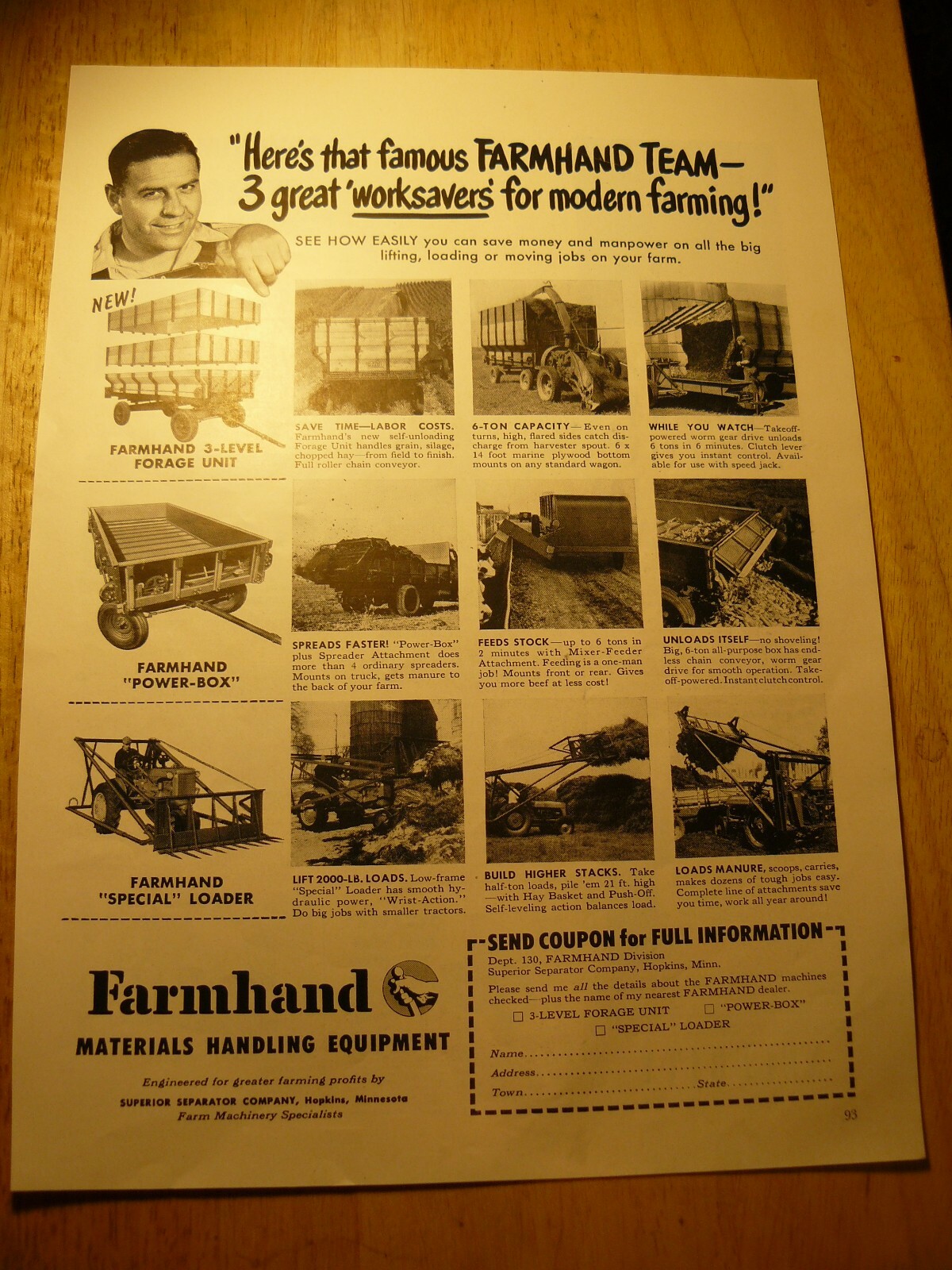 The FARM QUARTERLY-AD- SPRING 1951- FARMHAND MATERIAL HANDLING EQUIPMENT / Minn