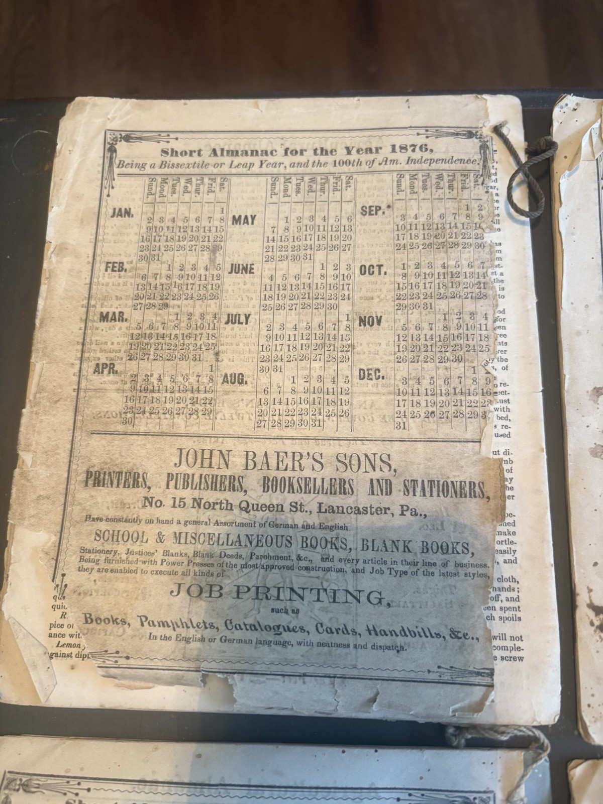 Lot Of 4 John Baer’s Agricultural Almanac Lancaster, PA Antique! 1876-1879