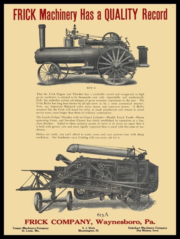 1915 Frick Steam Engine Tractor & Thresher NEW METAL SIGN: 9×12″ Free Shipping