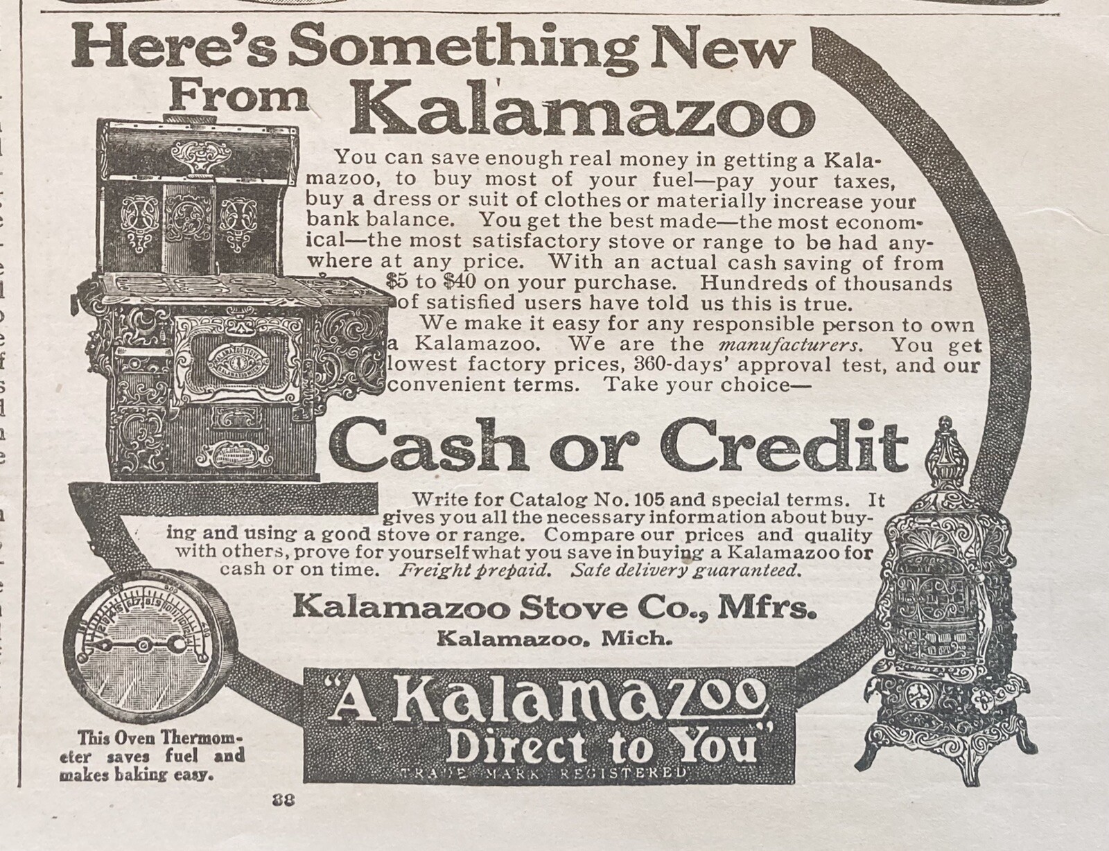 1909 AD.(XH10)~KALAMAZOO STOVE CO. KALAMAZOO, MI. CAST IRON STOVES