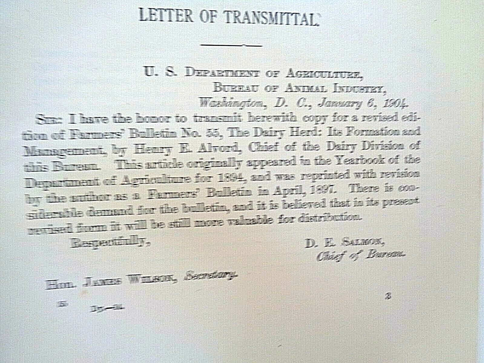 US DEPARTMENT OF AGRICULTURE FARMER’S BULLETIN 1904 THE DAIRY HERD