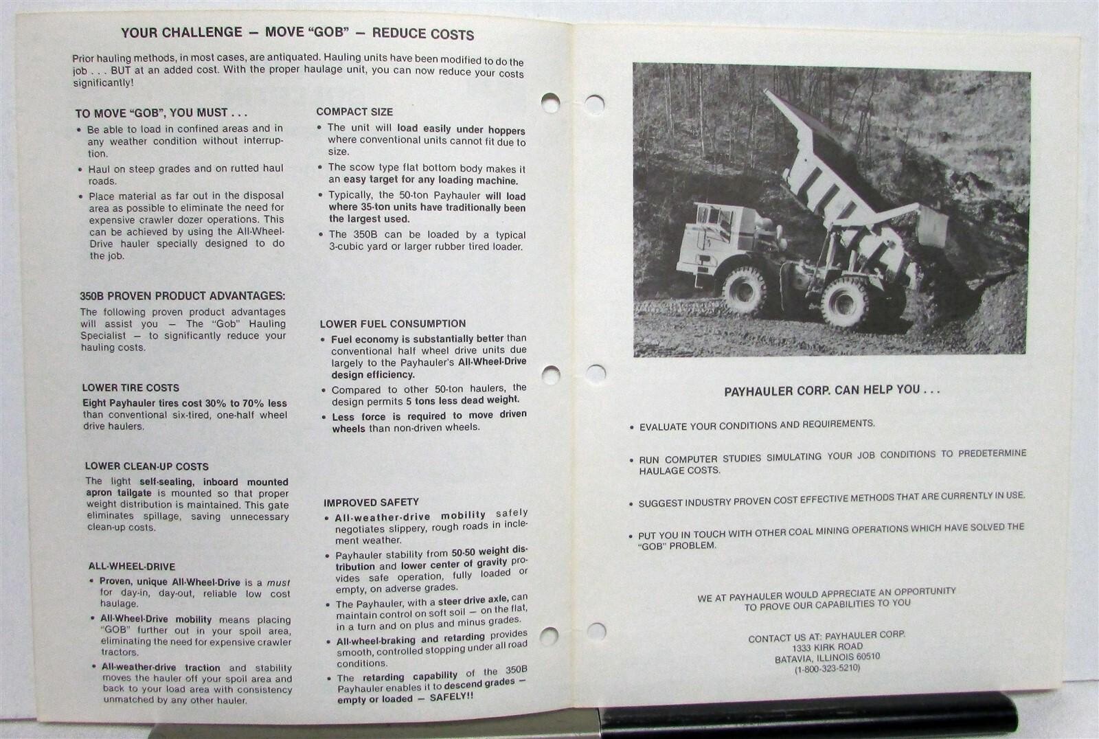 1984 Payhauler “GOB” Hauler Dump Truck Construction Sales Folder