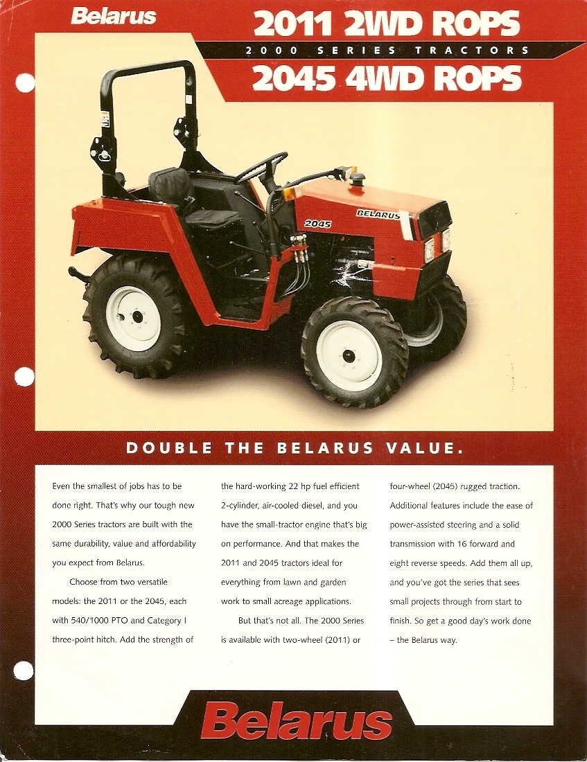 Farm Tractor Brochure – Belarus – 2011 2WD 2045 4WD ROPS – 1996 – 8/96 (F1785)