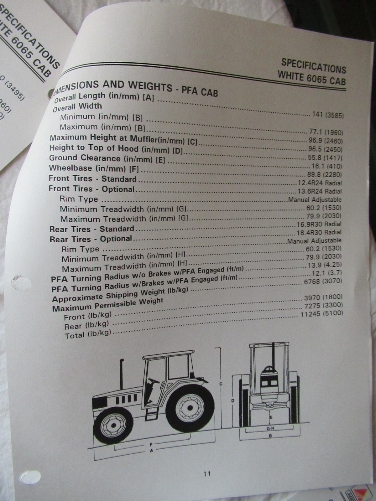 AGCO White 6000 6065 Tractor Cab Technical Specifications Dealer Only Manual