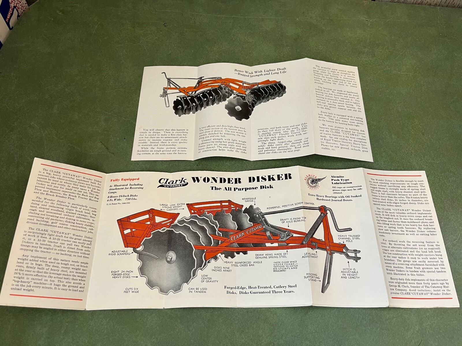 Orignal Lot of Clark Cut Away Farm Implement Brochures and Catalog 1937
