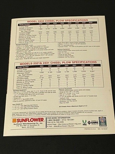 Sunflower Series 2000 Chisel Plow & 4200 Coulter Chisels Dealer’s Brochure
