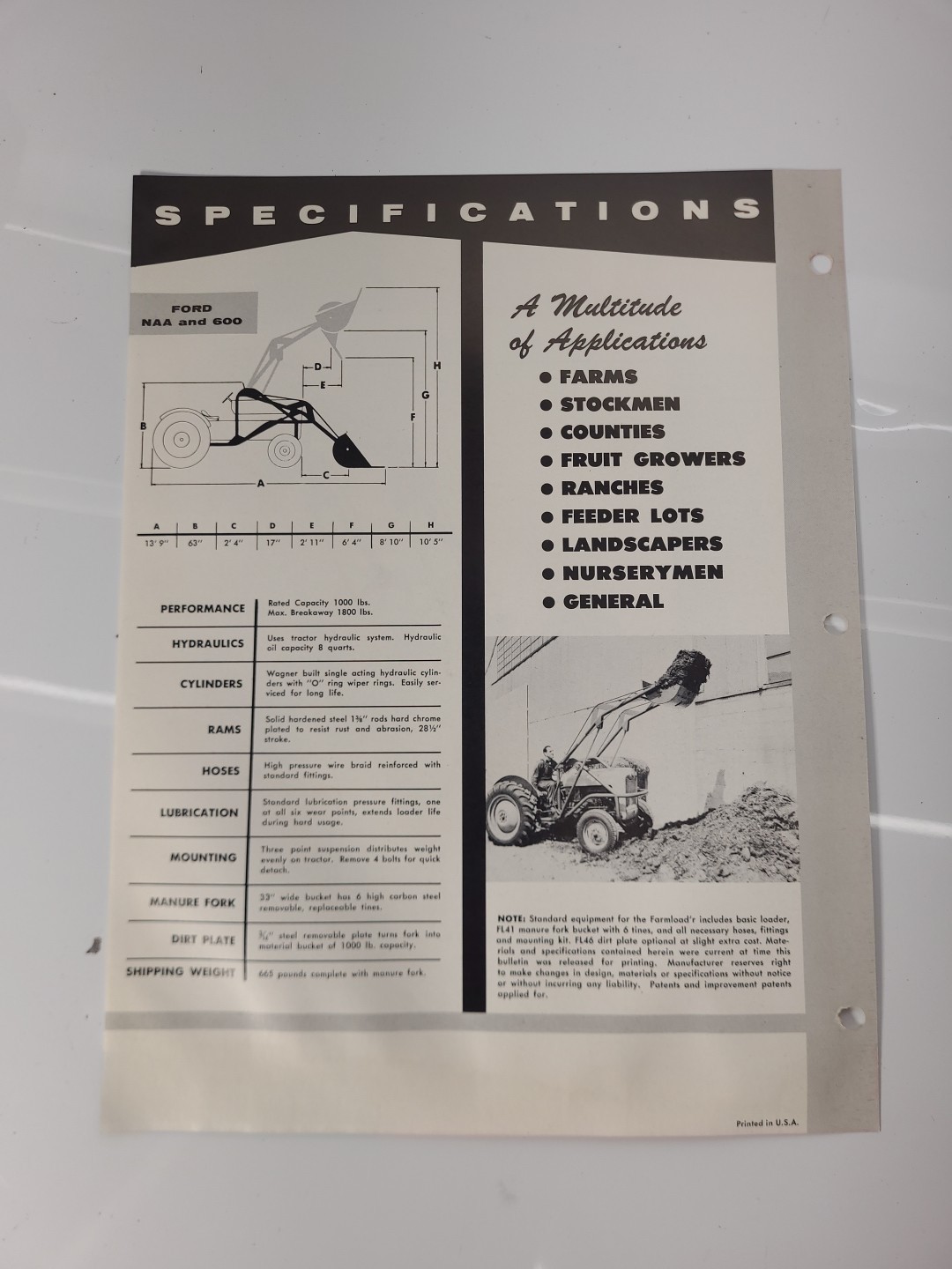 Wagner Pow’r Loader For Ford NAA 600 800 Tractor Brochure