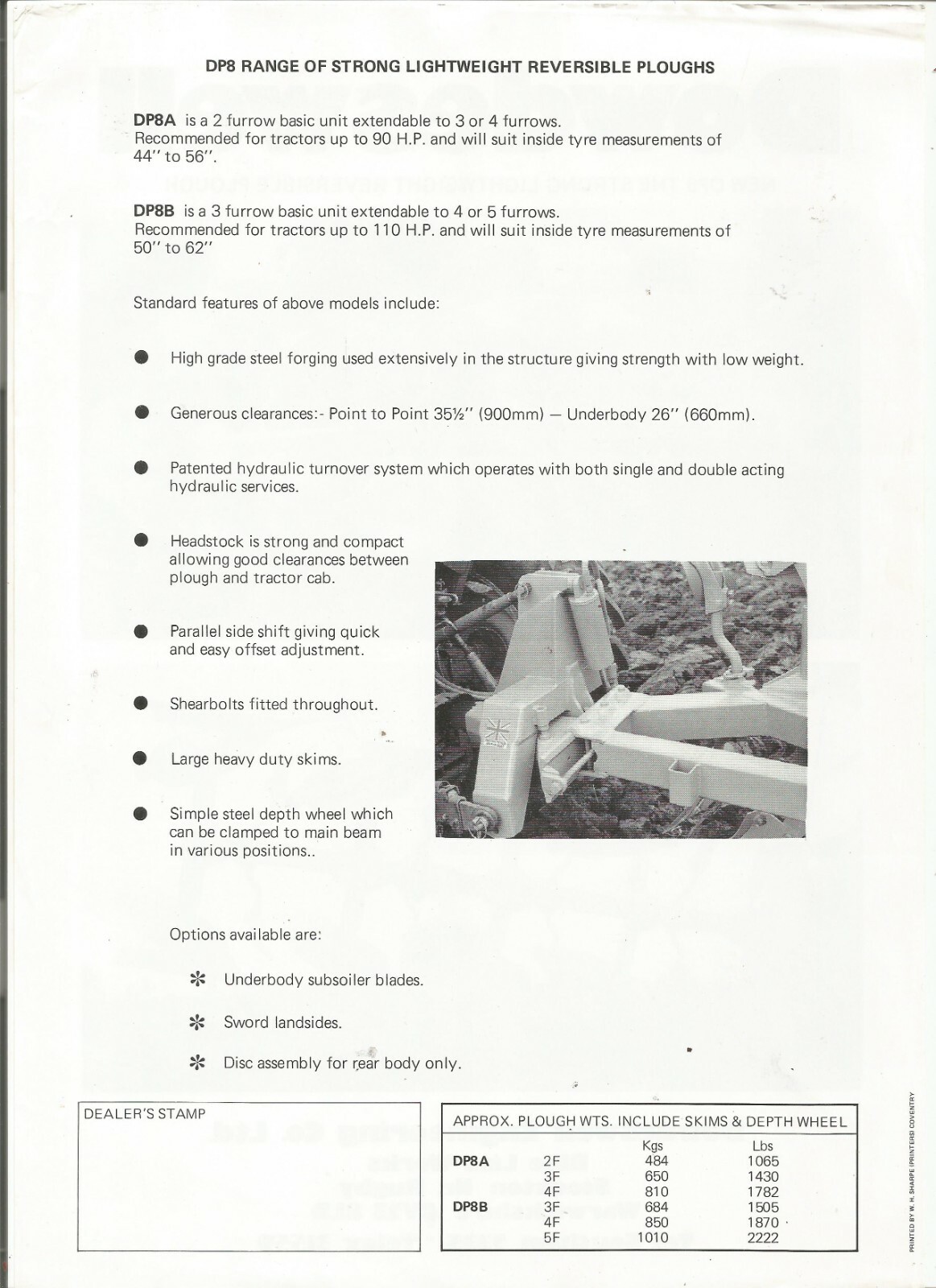 Original OE OEM Dowdeswell DP8 Reversible Plough Plow Sales Brochure Specs Sheet