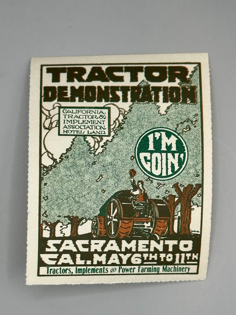 1919 TRACTOR Demo SACRAMENTO CAL Farm Advertising POSTER STAMP Antique