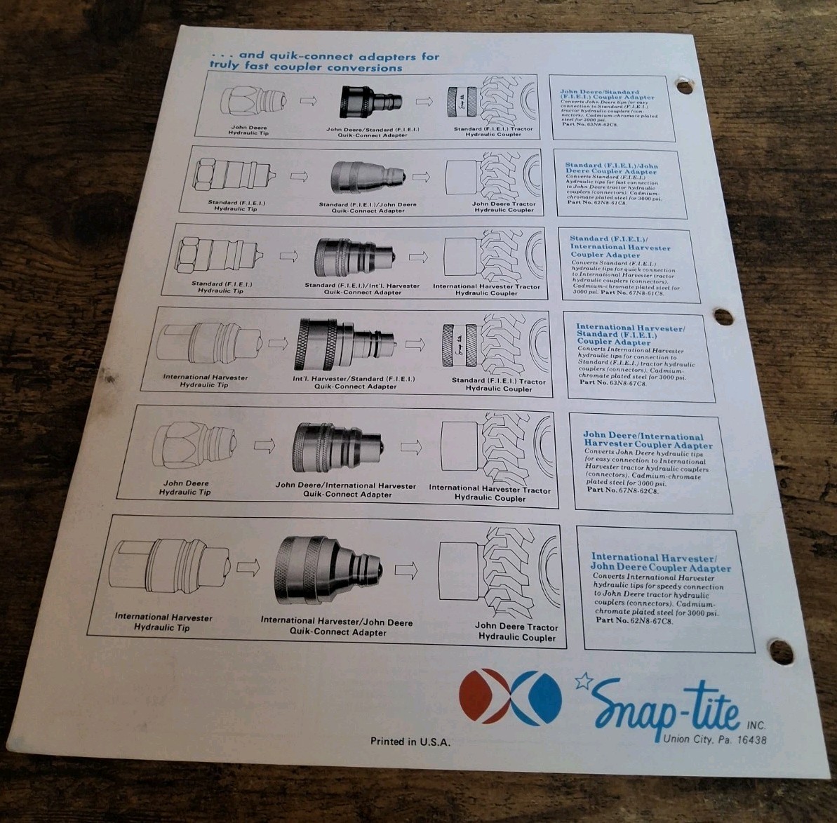 Snap-tite Series 61 63 68 Quick-Disconnect Couplings Advertising Brochure