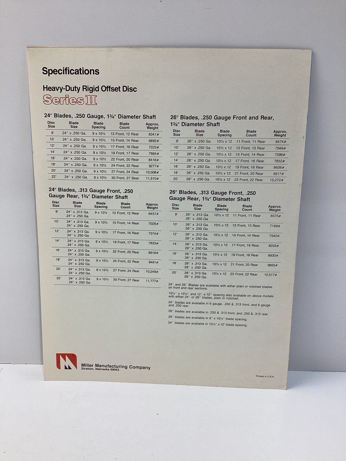 Miller Heavy-Duty Rigid Offset Disc Series II Brochure