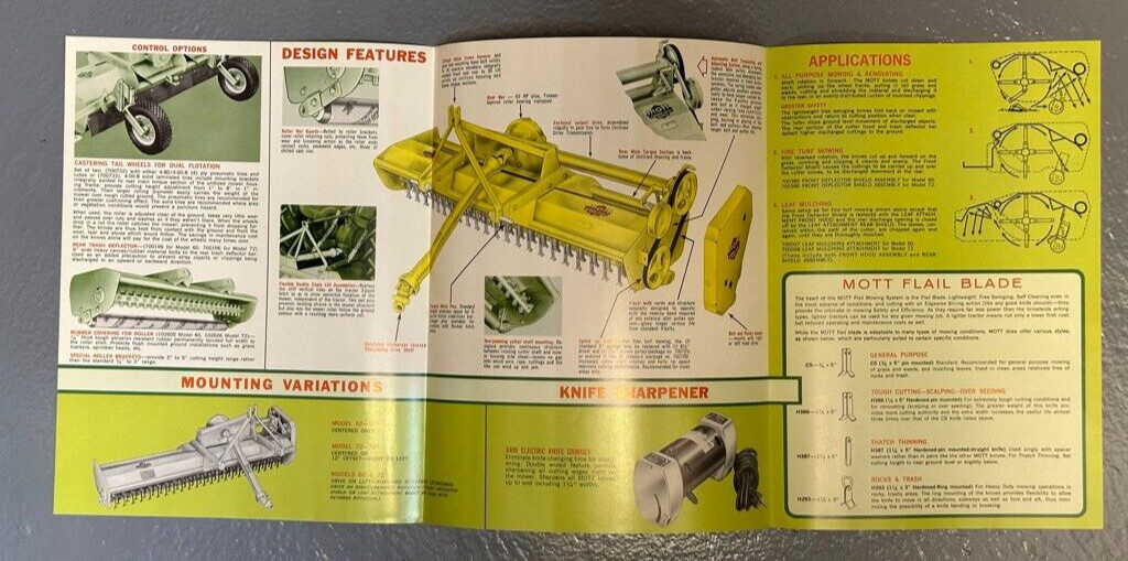 1970s MOTT Hammer Knife MOWERS 3 Point Hitch Farm Advertising Brochure