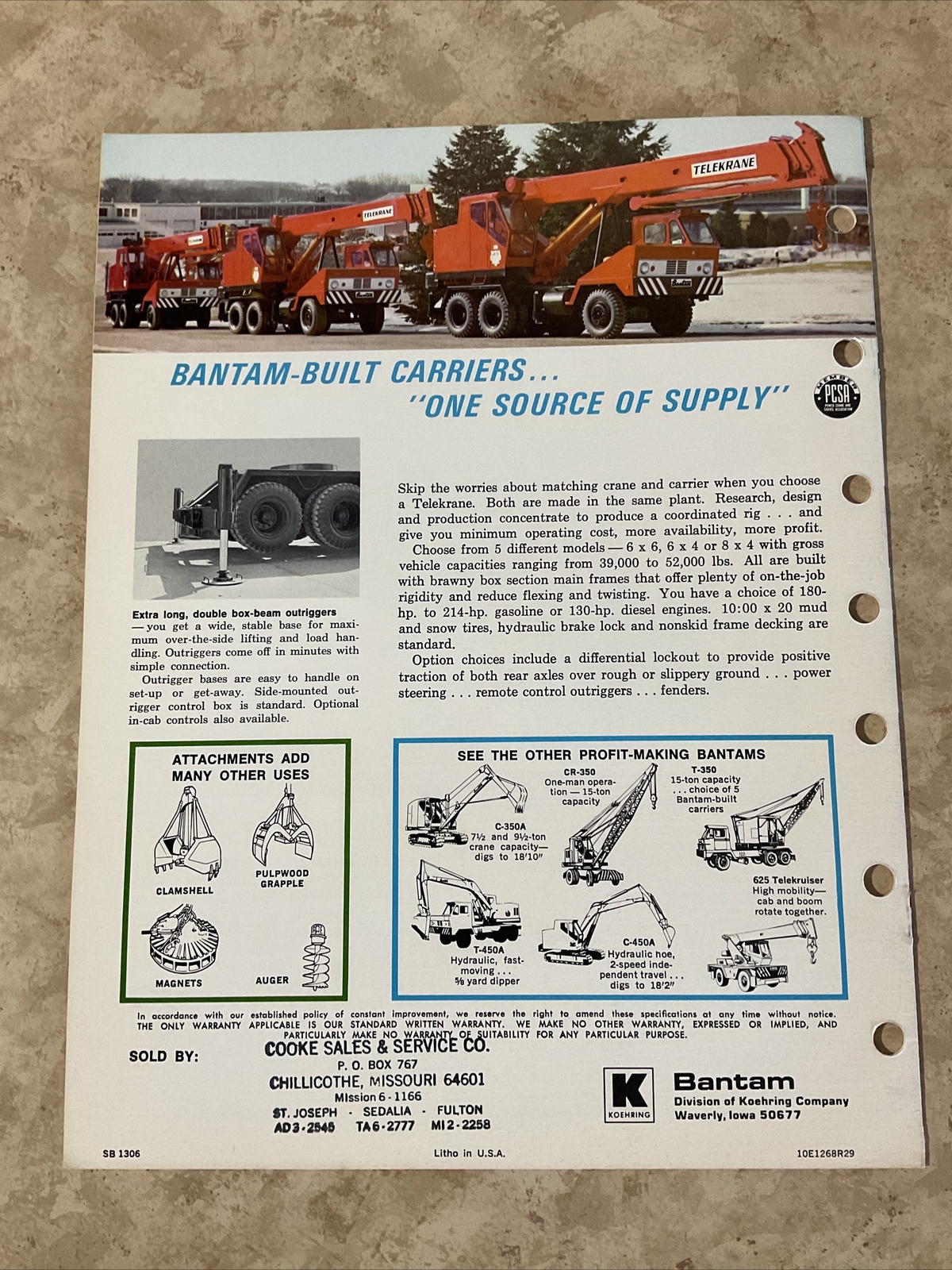 Lot Of Bantam, Koehring Telekrane, Telekruiser, Aquakrane Literature, Brochures