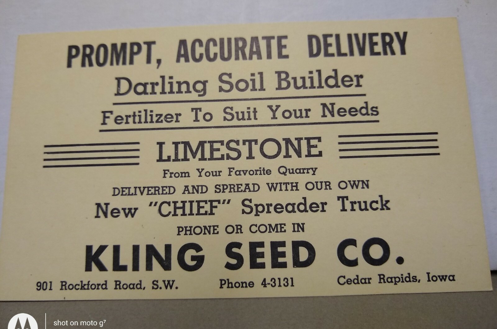 Vintage Kling Seed Co. Cedar Rapids Iowa Fertilizer Limestone Postcard 2 Cent