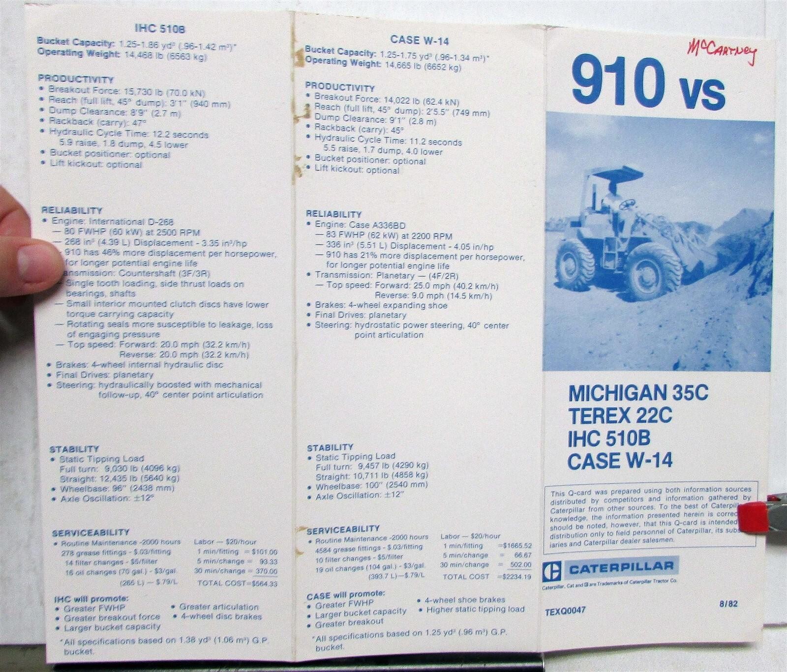 1983 Caterpillar 910 Wheel Loader VS Competition Construction Sales Brochure
