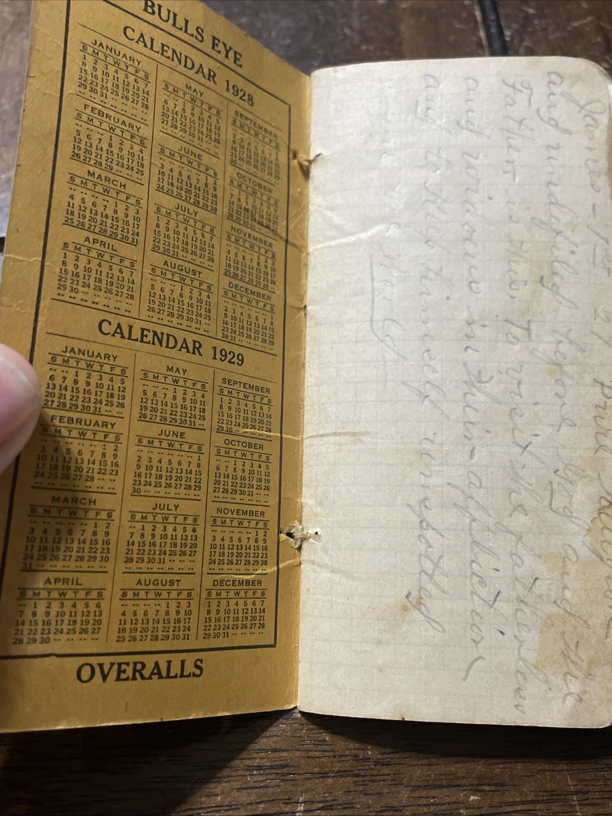 1928-29 BULLS EYE OVERALLS Pocket Ledger TULLAHOMA TENNESSEE OVERALL COMPANY
