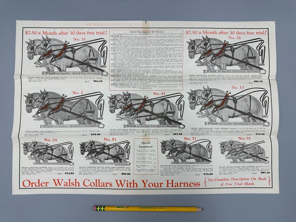 1928 James Walsh HORSE HARNESS Collars FARM Advertising MILWAUKEE Wisconsin