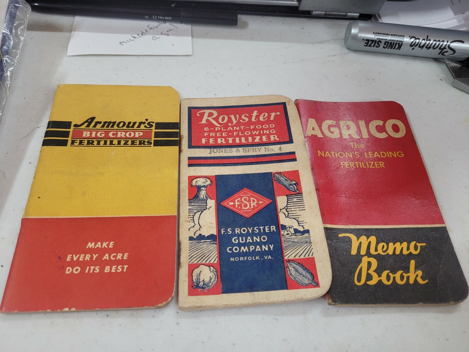 (3) Armour’s Big Crop Fertilizer Paper Advertising Note Book 1940s 50’s
