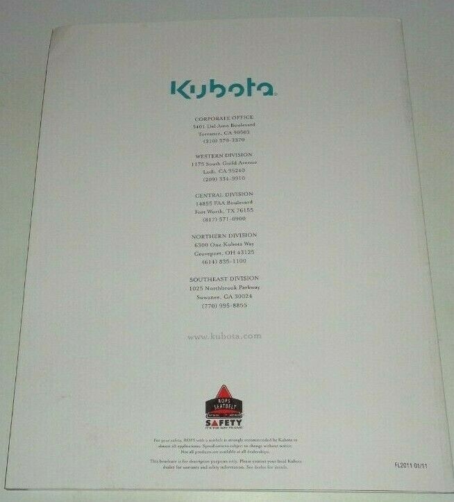 Kubota 2011 Full Line Sales Brochure Manual Tractor Excavator UTV Lawn Tractor