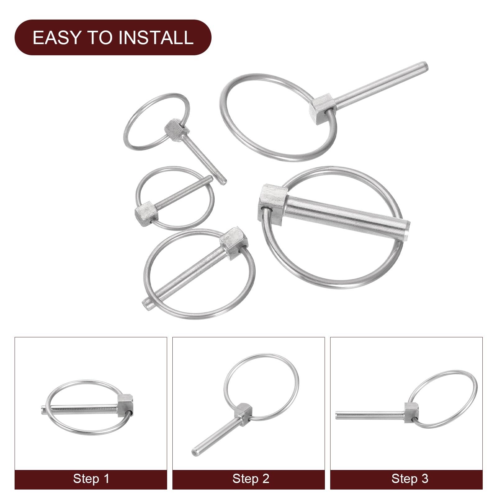 4Pcs 1/8″ x 1″ Linch Pin with Ring, Stainless Steel Round Linch Pins, Silver