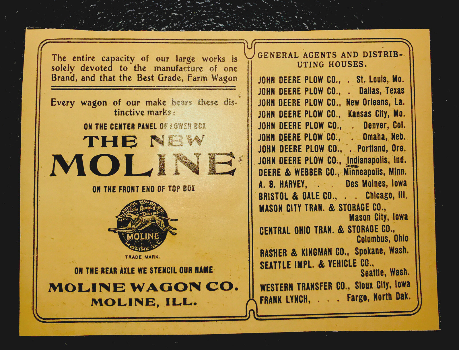 1903 Moline Wagon Co. Farm Advertising – Moline – Illinois