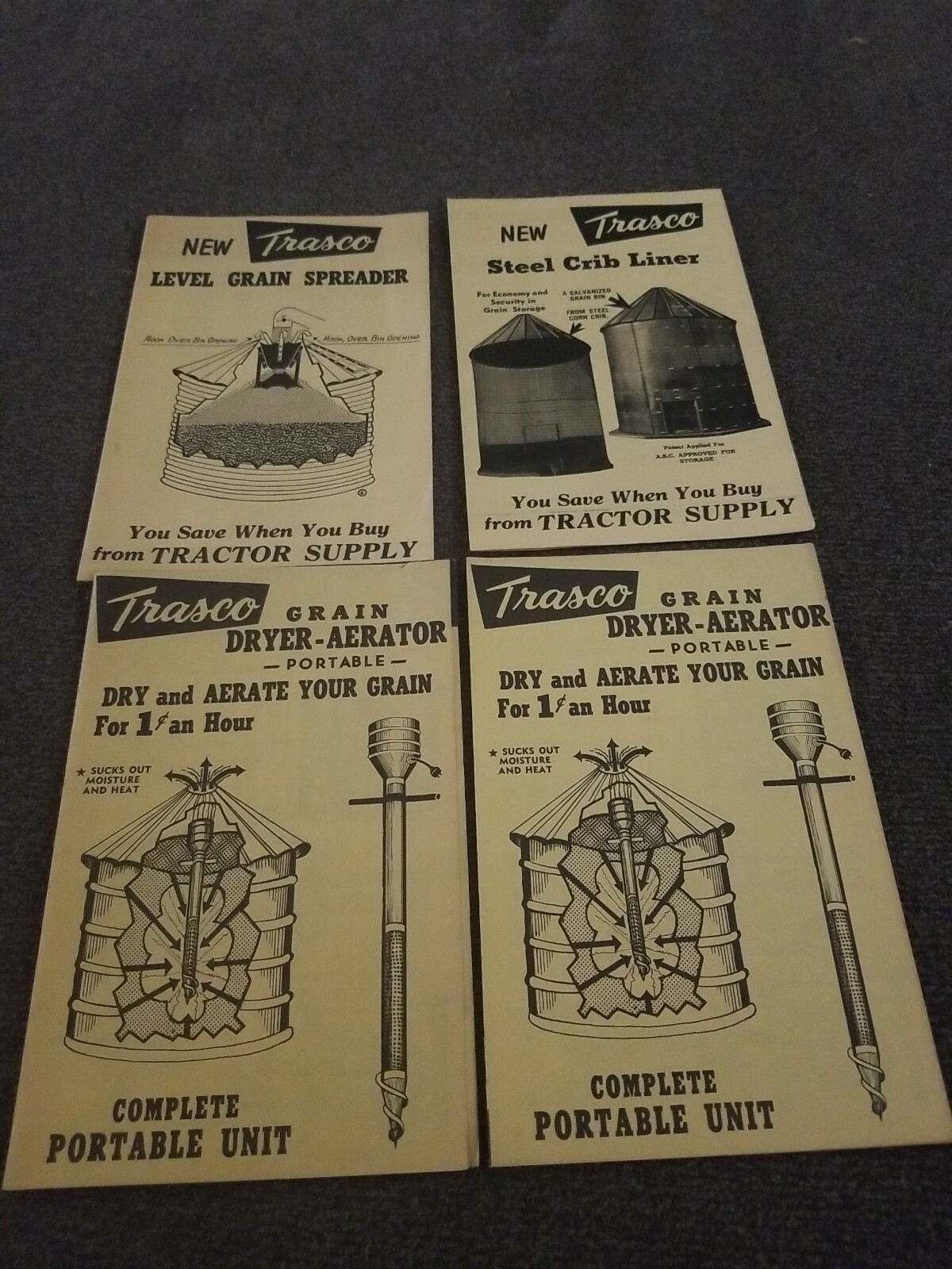 Trasco Grain Bin storage pamphlets. Lot of 4. 1950’s 1960’s. Tractor Supply. S1
