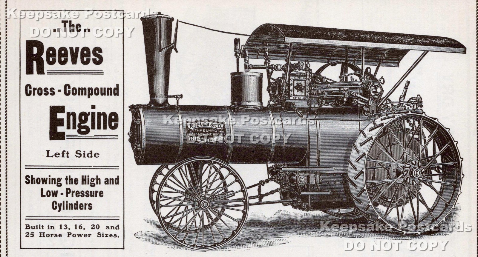 Reeves & Co. Columbus, IN Cross-Compound Steam Traction Engine Vintage Print Ad
